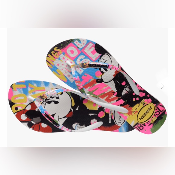Disney Shoes - Disney’s Mickey & Minnie mouse Havaianas graffiti flip flops size US 11/12 new